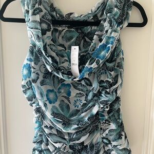 WHBM Ruched Cowl Neck Tank Top - Blue/Teal Size S